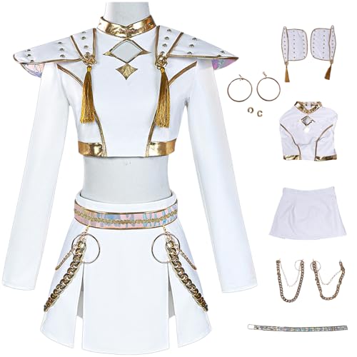 bi bi hou Zoe Cosplay Kostüm Set Anime Demon Hunters Verkleidung Zoe Uniform Weiß Weihnachten Halloween Karneval Party Bühnenauftritt Kostüm für Erwachsene von bi bi hou
