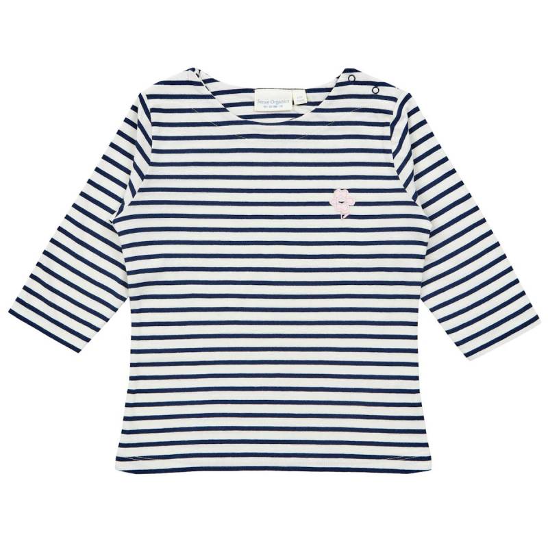 3/4 Shirt Blumen-Aufnäher gestreift 134/140