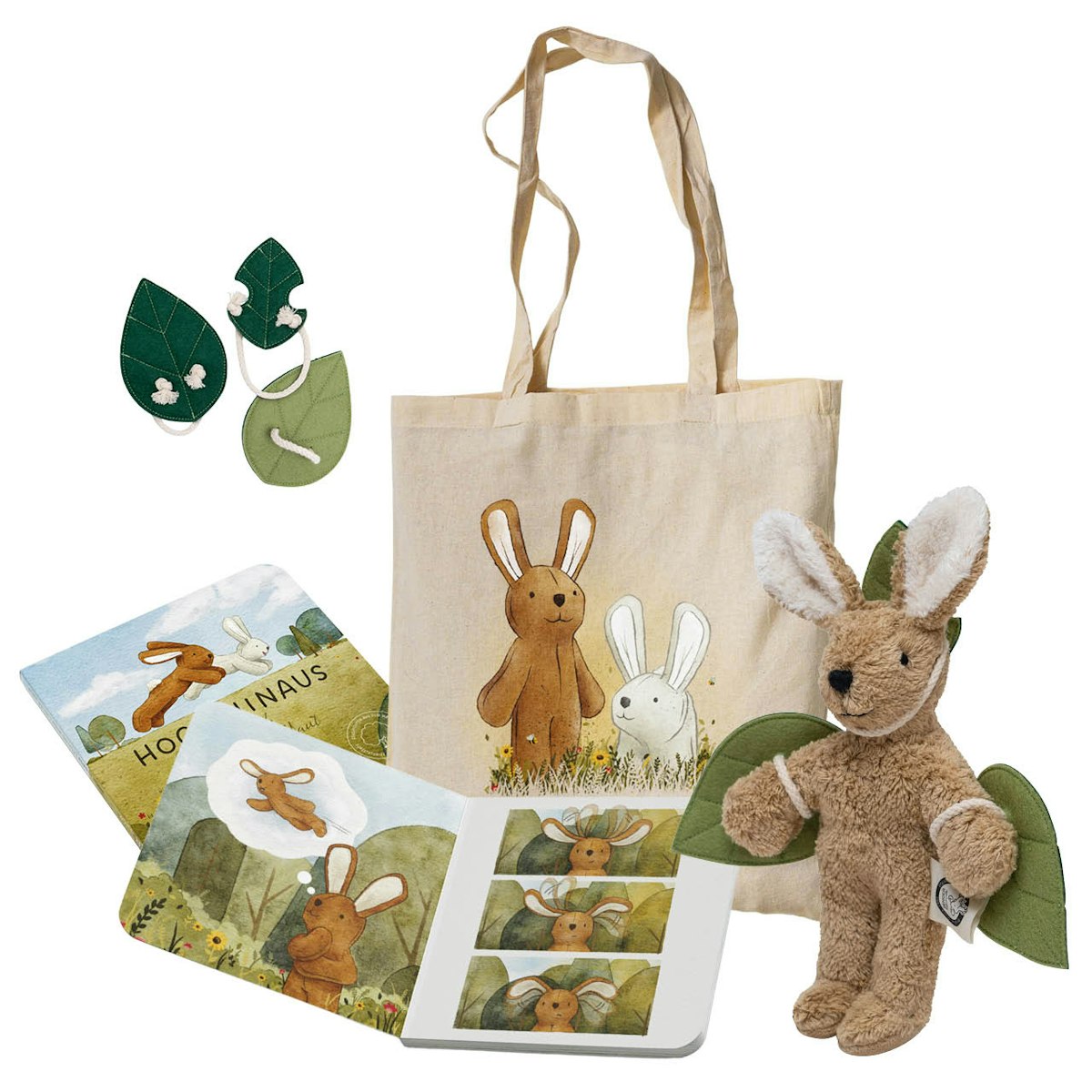 4 Elemente aus Kuscheltier und Buch Hoch hinaus