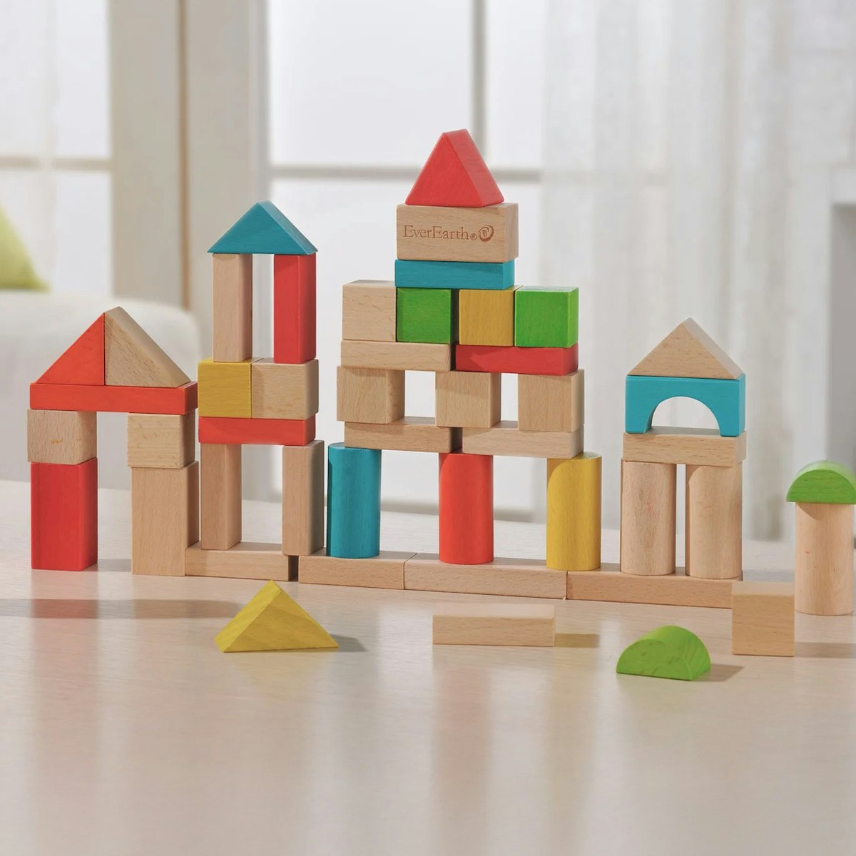 50 Holzbausteine natur und bunt