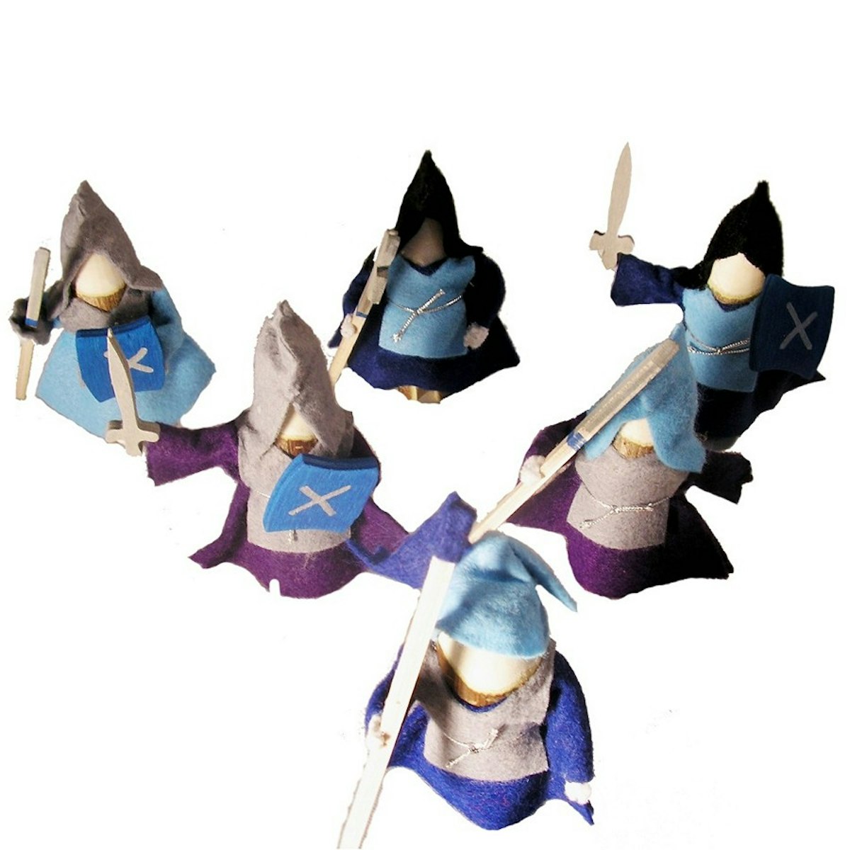 6 Ritter Holzpuppen zum Biegen blau