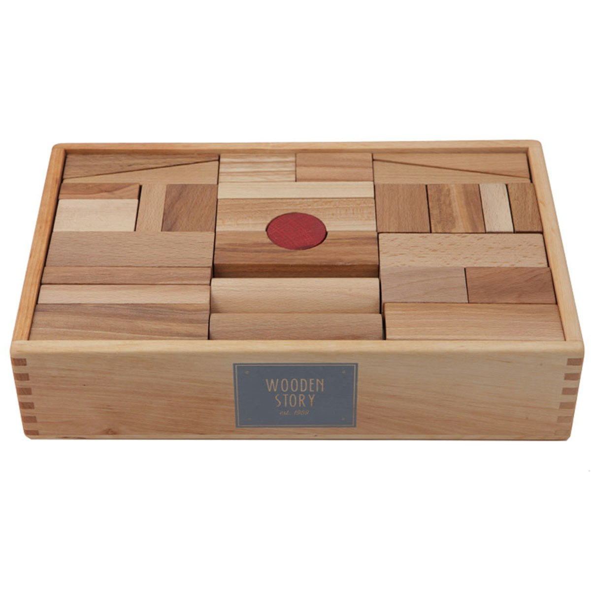 63 natürliche Bauklötze mit Box
