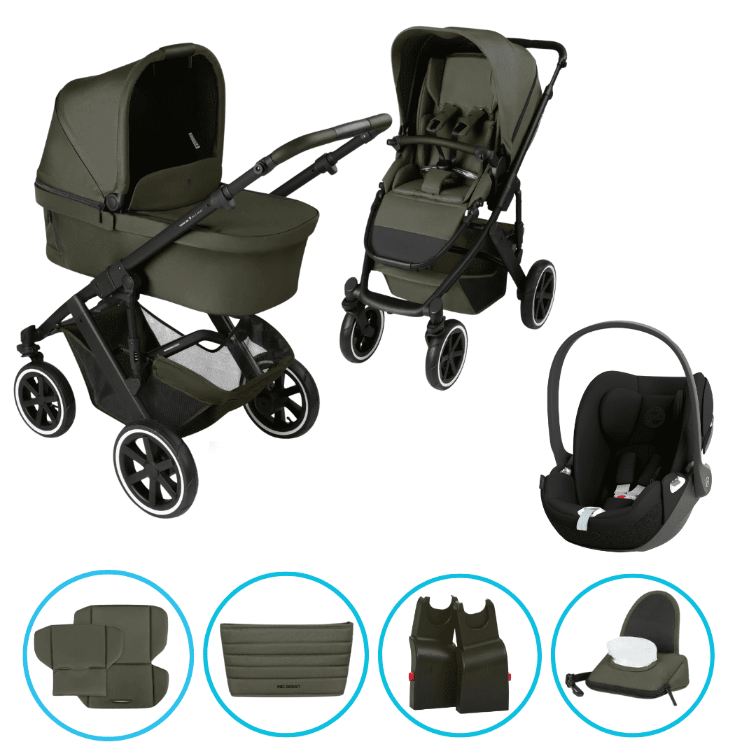 ABC Design Salsa 5 Air 7in1 Kinderwagen Set Avocado inkl. Cybex Cloud T i-Size Sepia Black, ABC Design Adapter & gratis Zubehör
