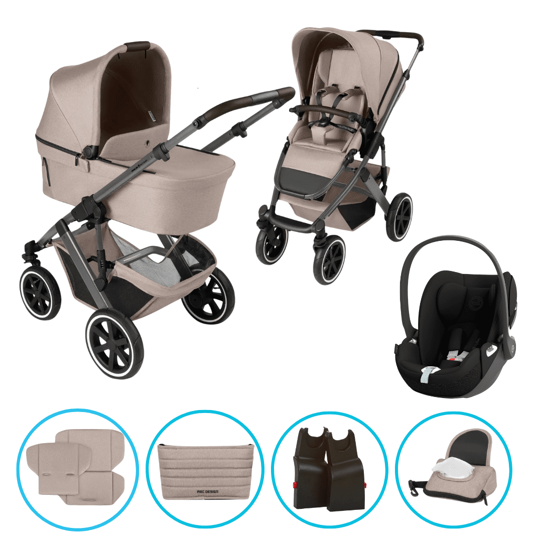 ABC Design Salsa 5 Air 7in1 Kinderwagen Set Camel inkl. Cybex Cloud T i-Size Sepia Black, ABC Design Adapter & gratis Zubehör