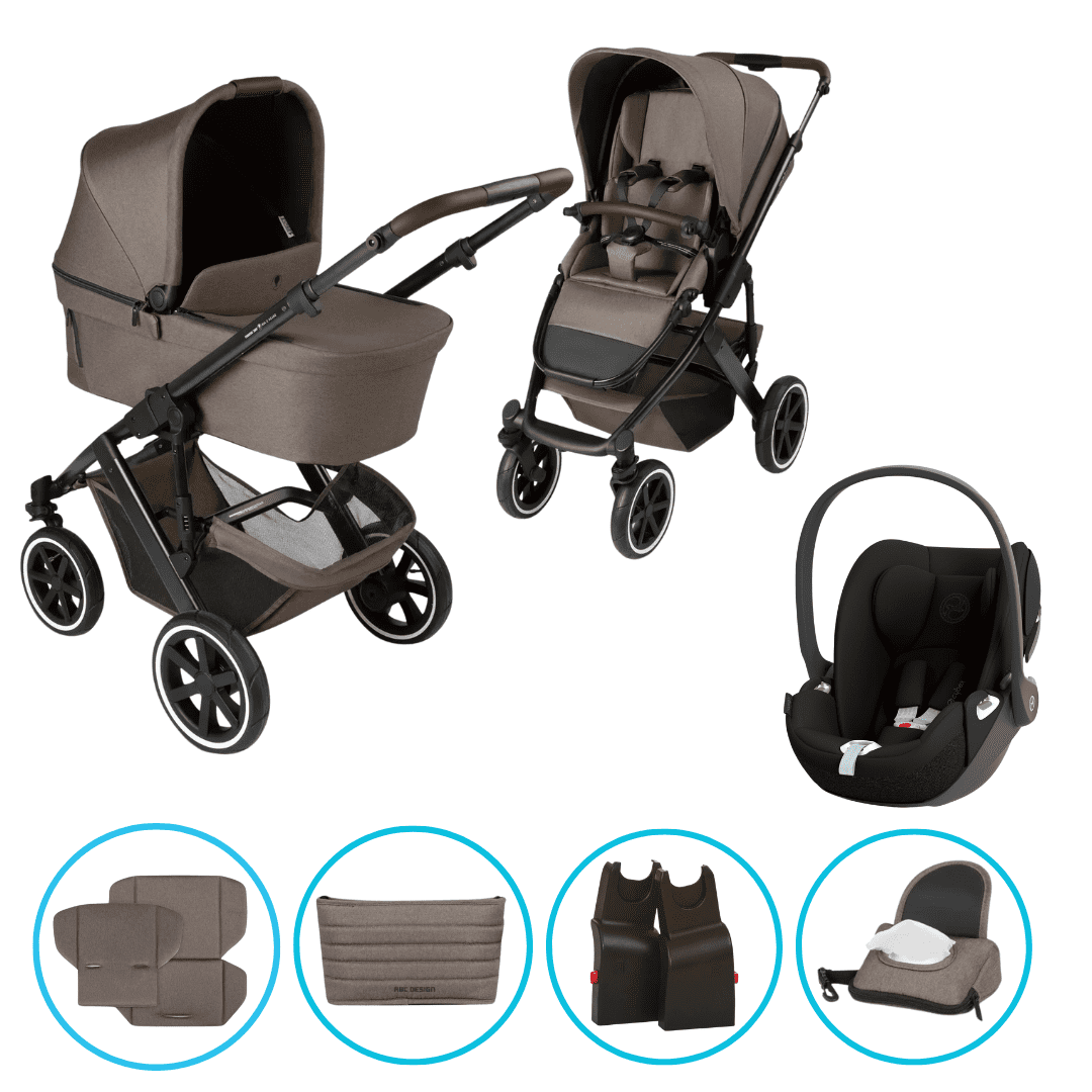 ABC Design Salsa 5 Air 7in1 Kinderwagen Set Nature inkl. Cybex Cloud T i-Size Sepia Black, ABC Design Adapter & gratis Zubehör