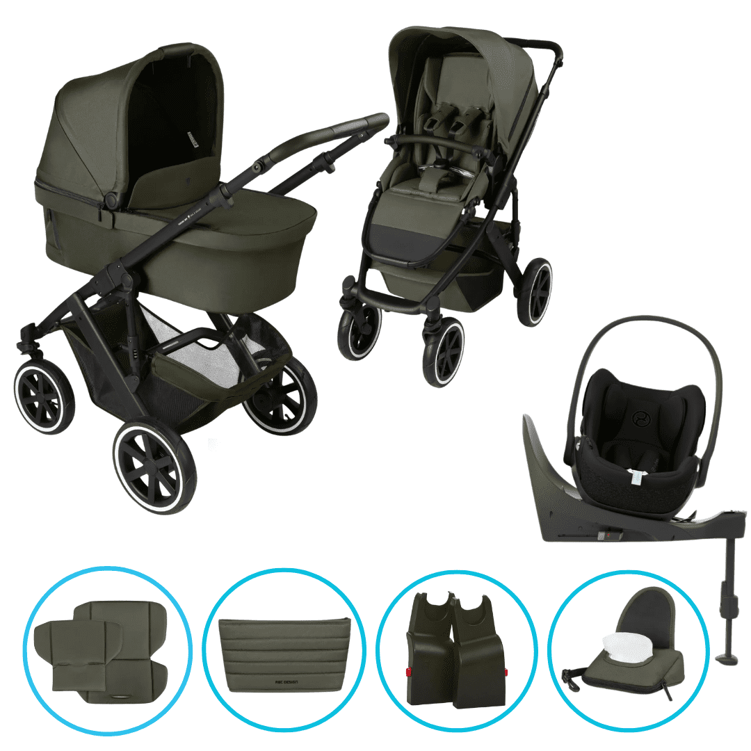 ABC Design Salsa 5 Air 8in1 Kinderwagen Set Avocado inkl. Cybex Cloud T i-Size Sepia Black, Cybex Base T, ABC Design Adapter & gratis Zubehör
