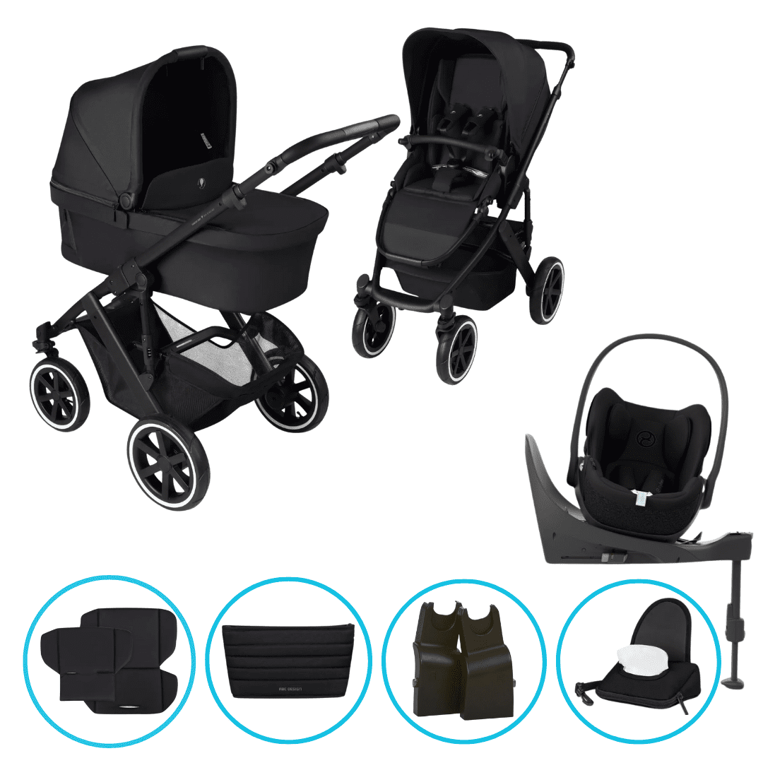 ABC Design Salsa 5 Air 8in1 Kinderwagen Set Coal inkl. Cybex Cloud T i-Size Sepia Black, Cybex Base T, ABC Design Adapter & gratis Zubehör