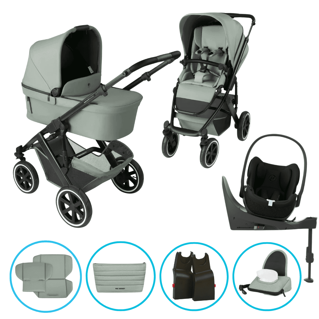 ABC Design Salsa 5 Air 8in1 Kinderwagen Set Pine inkl. Cybex Cloud T i-Size Sepia Black, Cybex Base T, ABC Design Adapter & gratis Zubehör