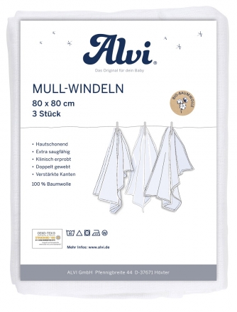 Alvi 93920 Mull Windeln 3er Pack weiß