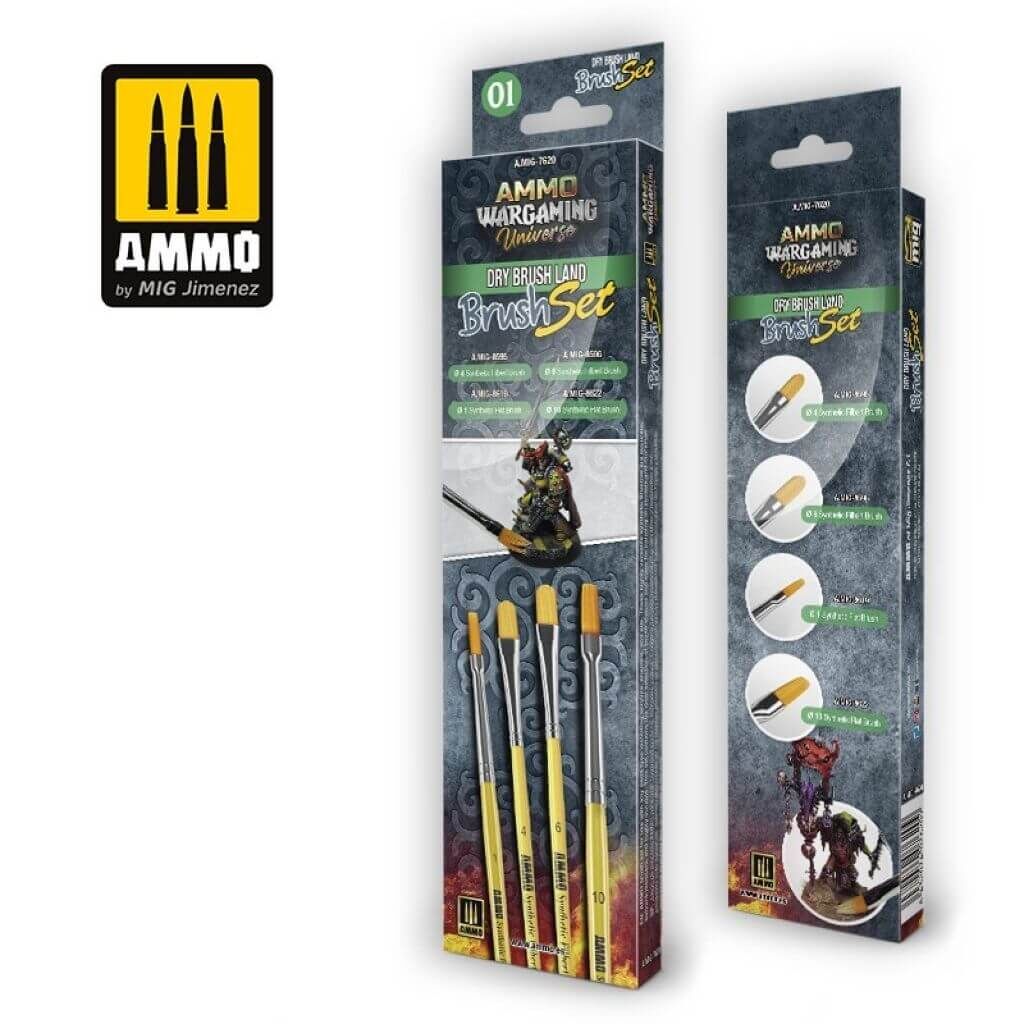 'Ammo Wargaming Universe - Dry Brush Land Brush Set' von Ammo Mig