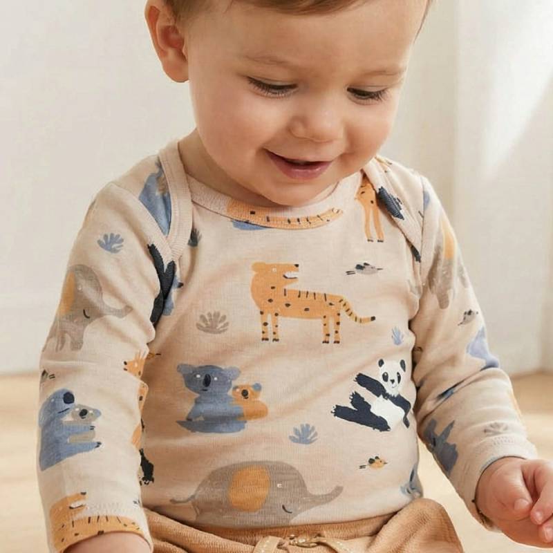 Anschmiegsamer Body langarm Waldtiere sand 74/80