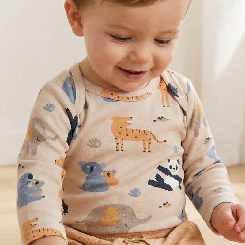 Anschmiegsamer Body langarm Waldtiere sand 98/104 Anschmiegsamer Body langarm Waldtiere sand 98/104