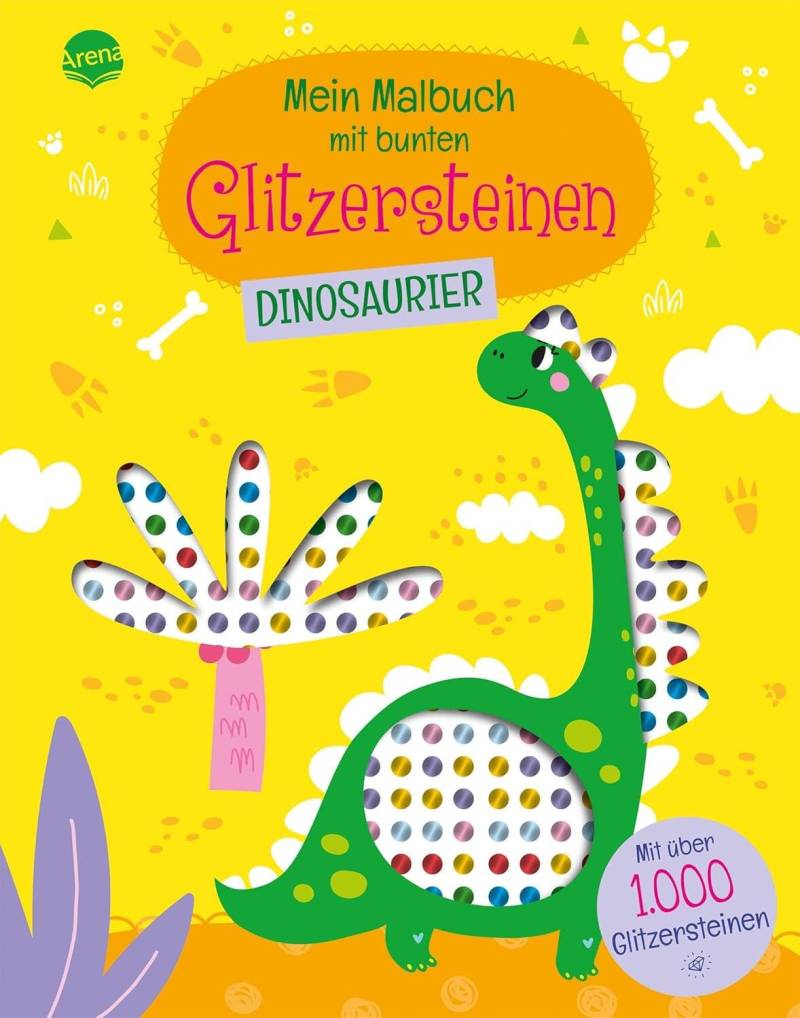 Arena Verlag - Malbuch mit bunten Glitzersteinen Dinosaurier