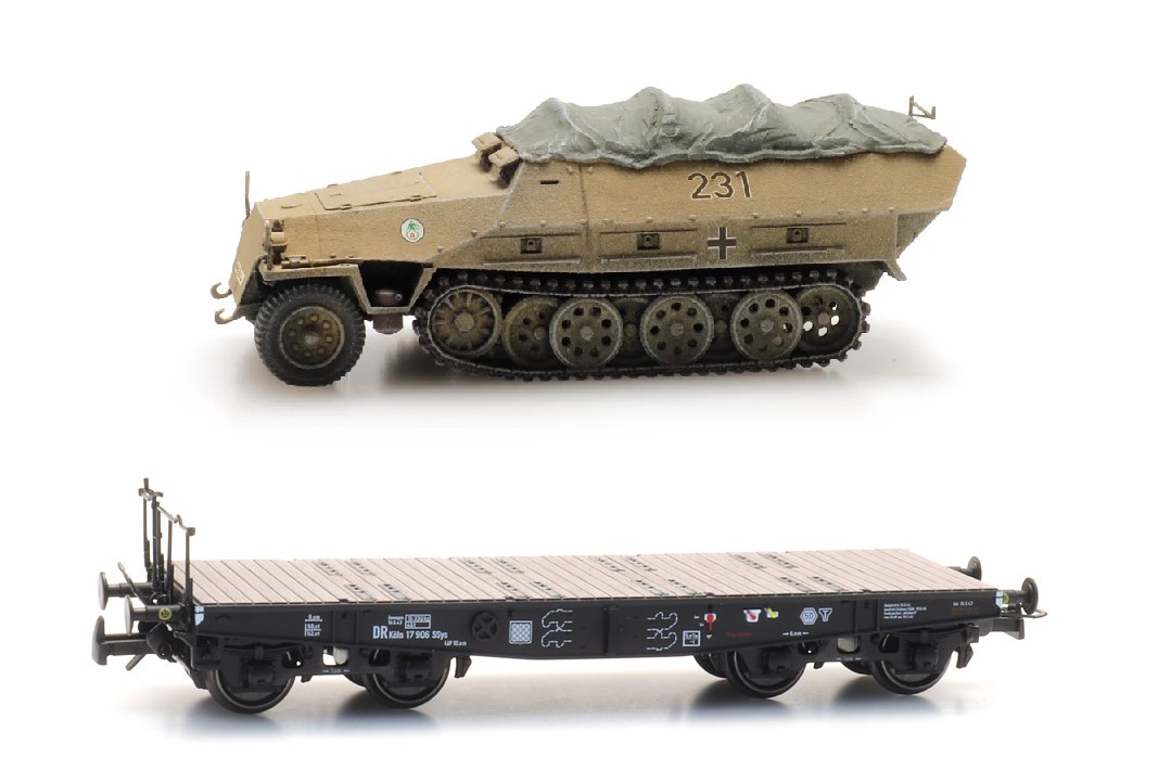 Artitec Militärtransport "Halbkette" DR Epoche II H0 Modelleisenbahn