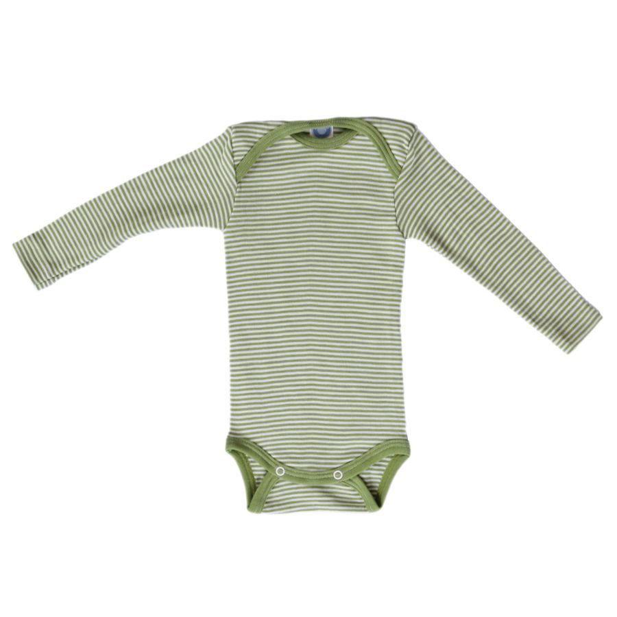 Atmungsaktiver Body Wolle Seide grün gestreift 74/80 Atmungsaktiver Body Wolle Seide grün gestreift 74/80