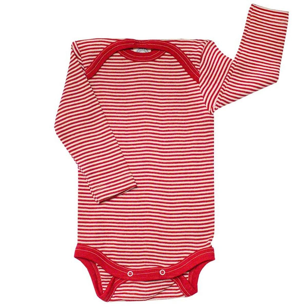 Atmungsaktiver Body Wolle Seide rot gestreift 86/92