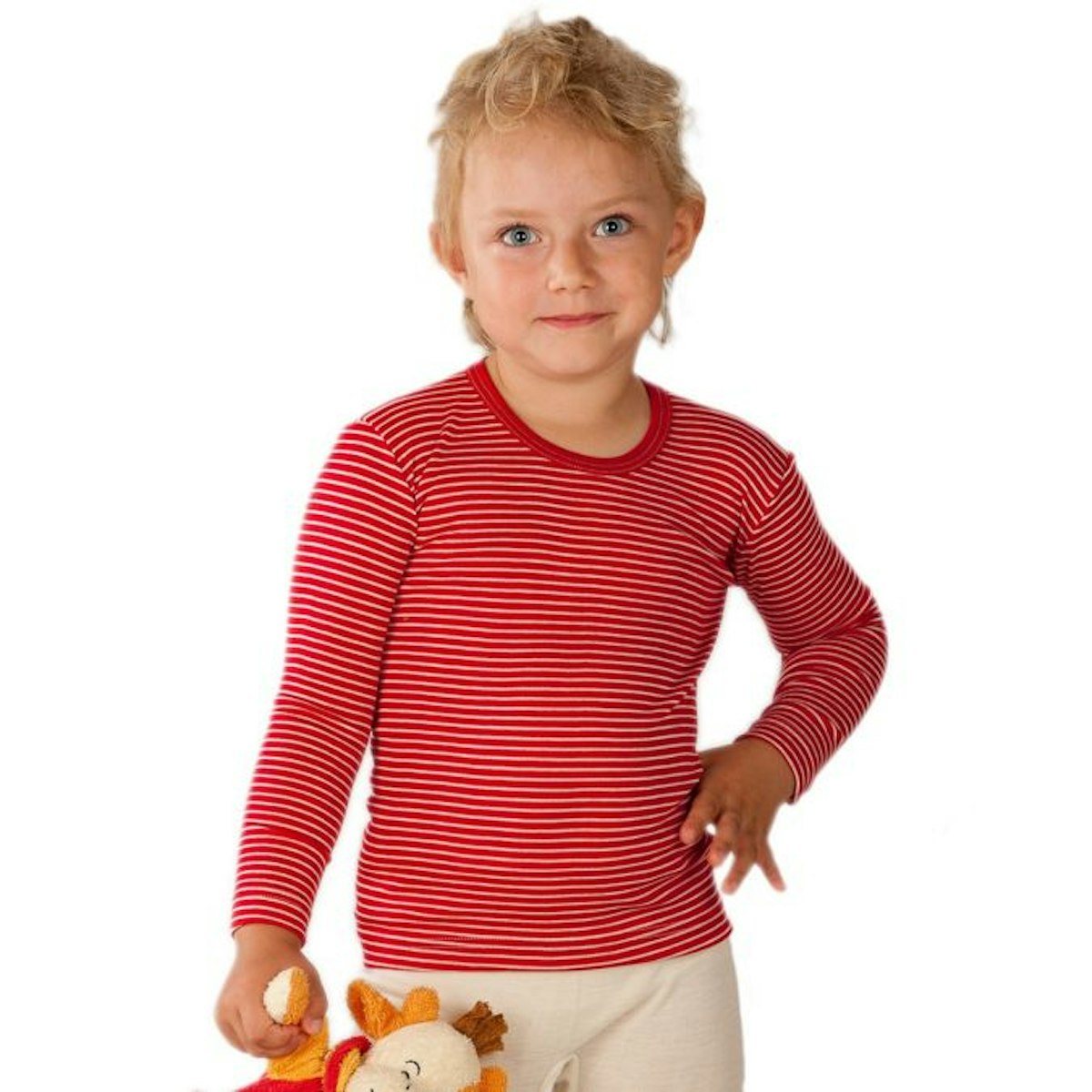 Atmungsaktives Wolle Seide Shirt rot geringelt 128