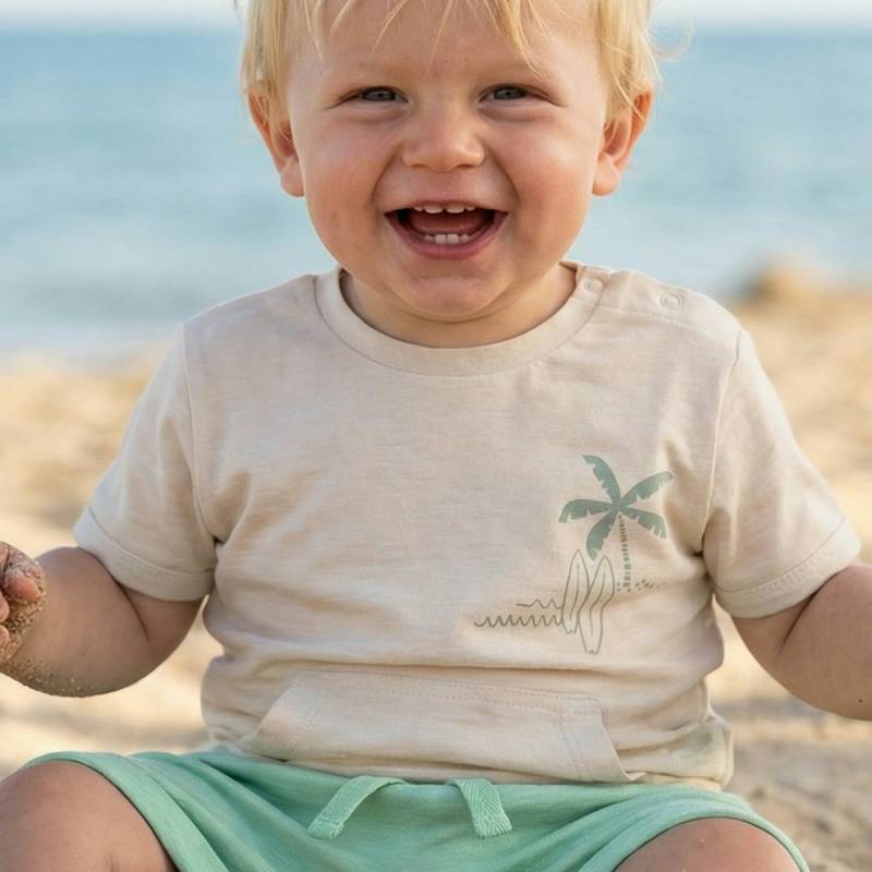 Baby Shirt kurzarm beige Palme 80/86