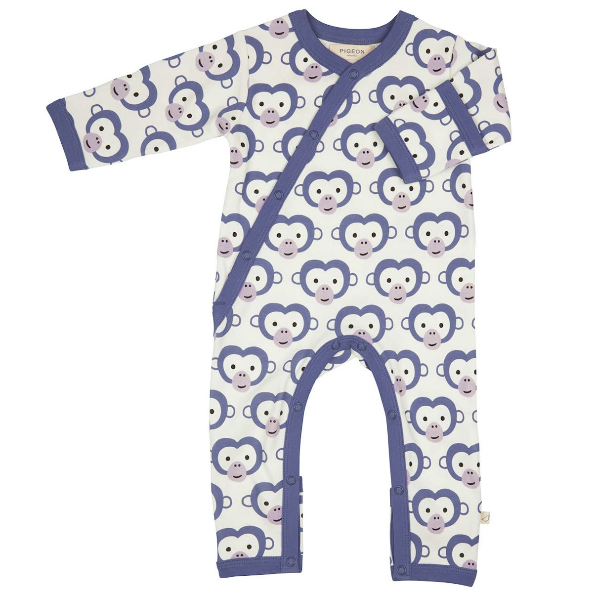 Baby Strampler mit Fußumschlag - Äffchen blau 56/62