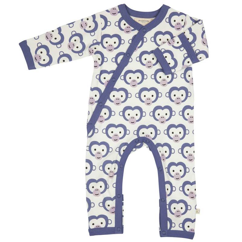 Baby Strampler mit Fußumschlag - Äffchen blau 56/62