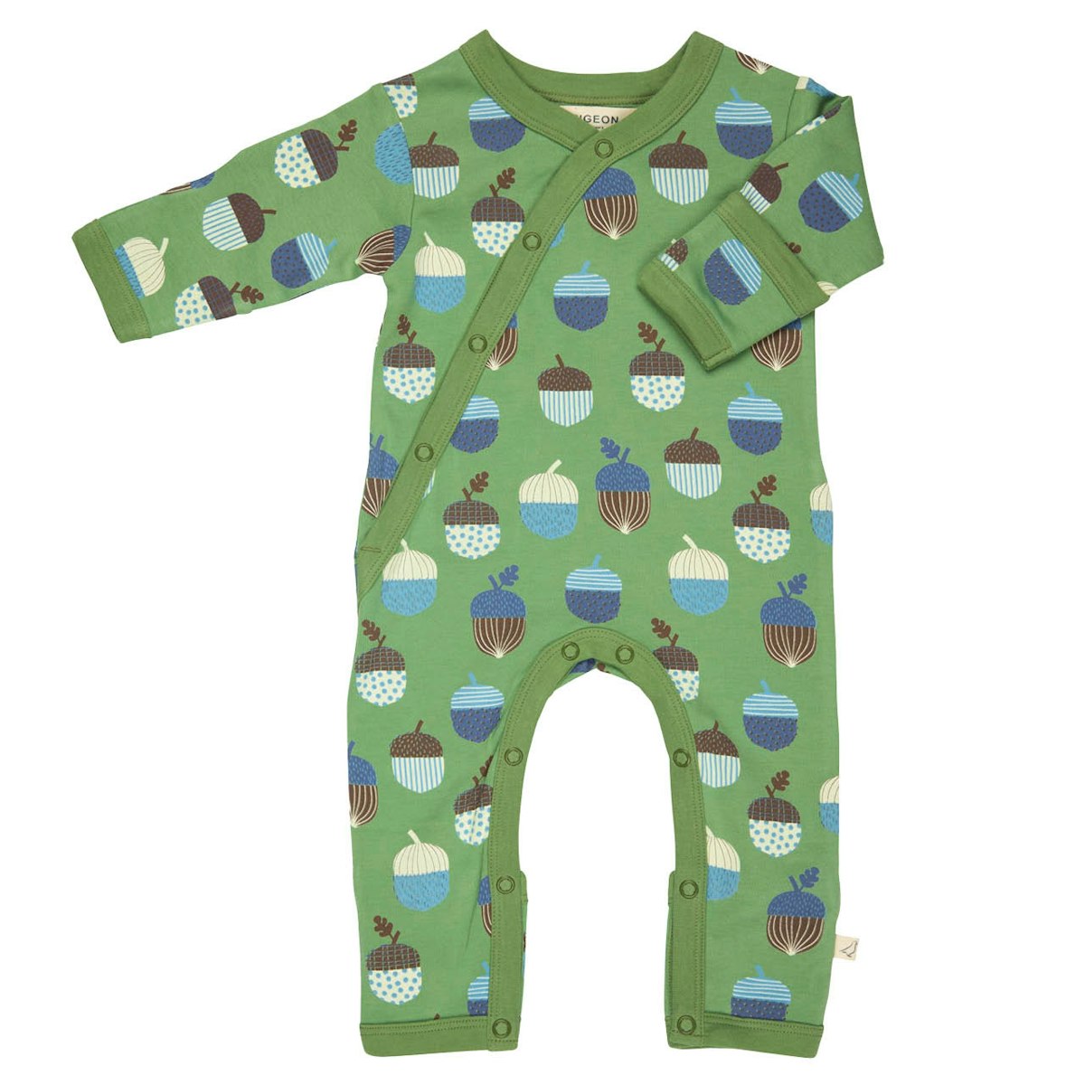 Baby Strampler mit Fußumschlag - Eicheln grün 74 Baby Strampler mit Fußumschlag - Eicheln grün 74