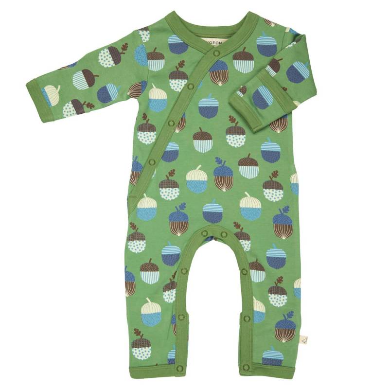 Baby Strampler mit Fußumschlag - Eicheln grün 74