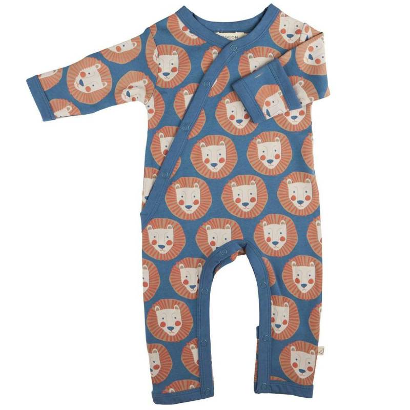 Baby Strampler mit Fußumschlag - Löwe dunkelblau 80