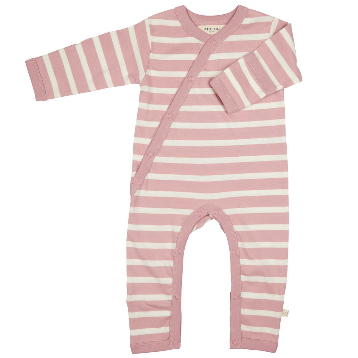 Baby Strampler mit Fußumschlag - Streifen rosa 68/74