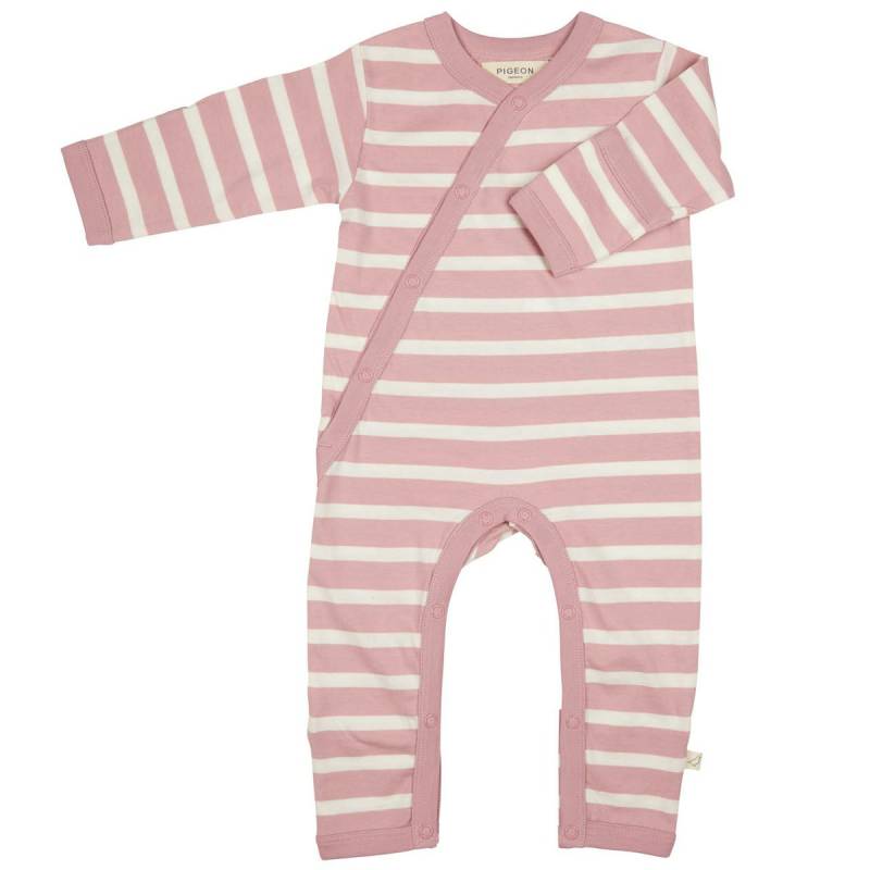 Baby Strampler mit Fußumschlag - Streifen rosa 68/74