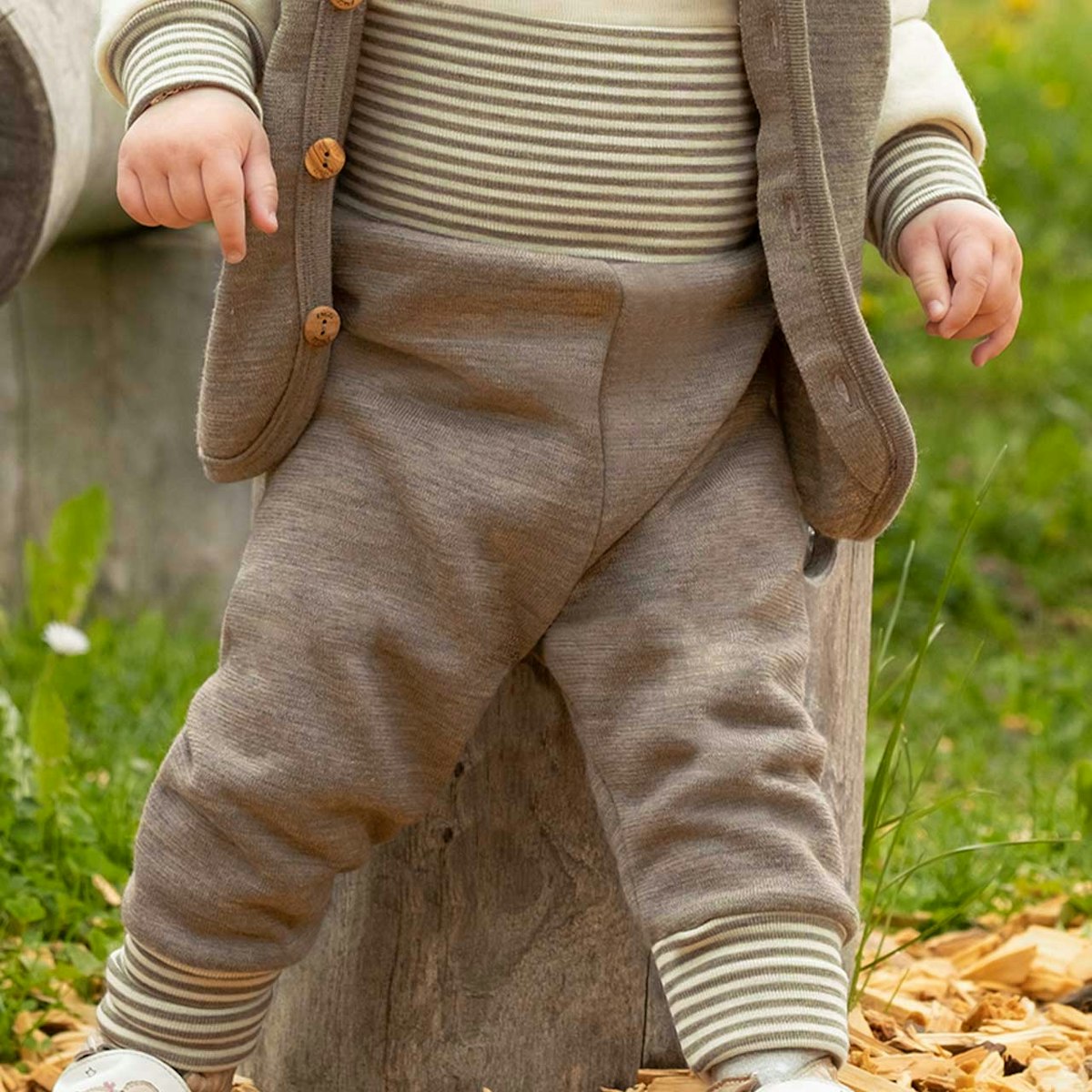Babyhose 100% Wolle Bündchen braun-natur 86/92