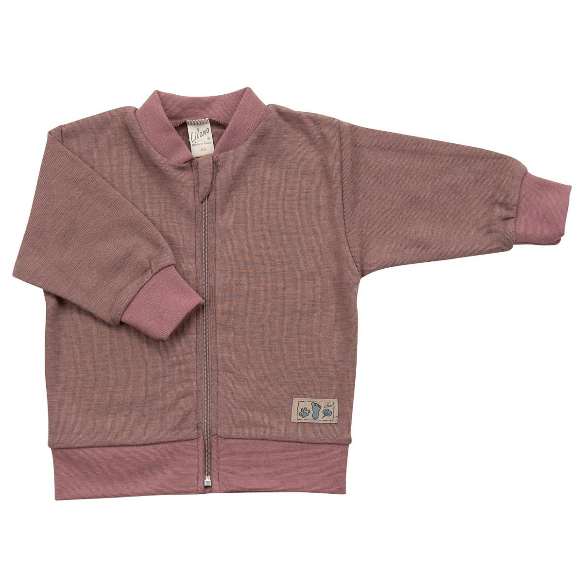 Babyjacke Wolle Seide mit Bündchen mauve 110/116