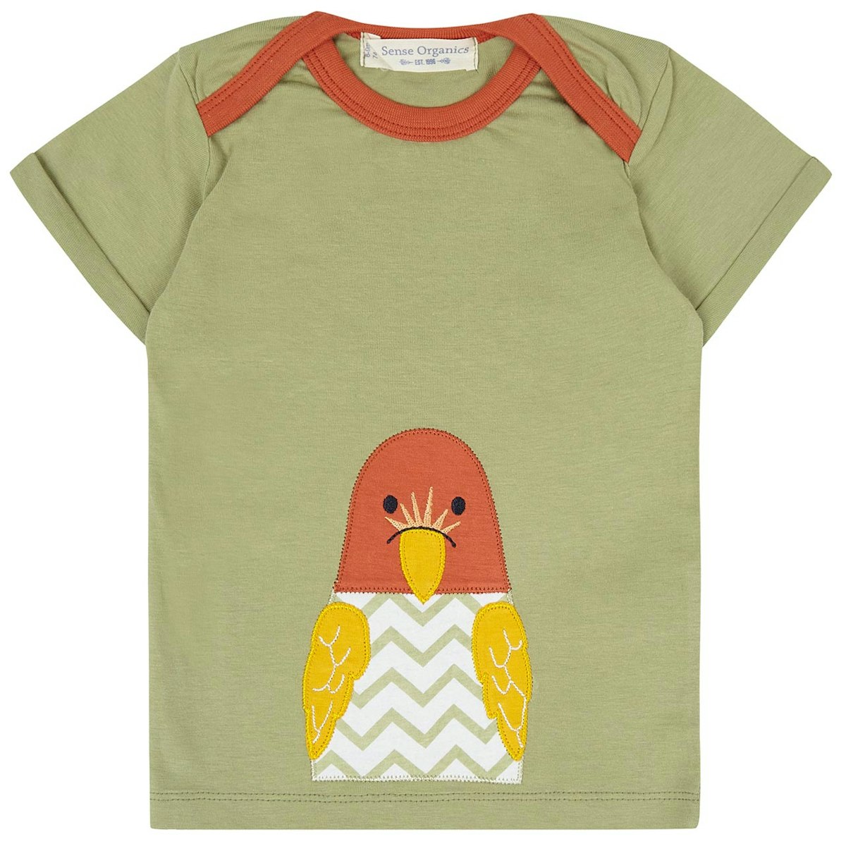 Babyshirt kurzarm oliv-grün Aufnäher 74