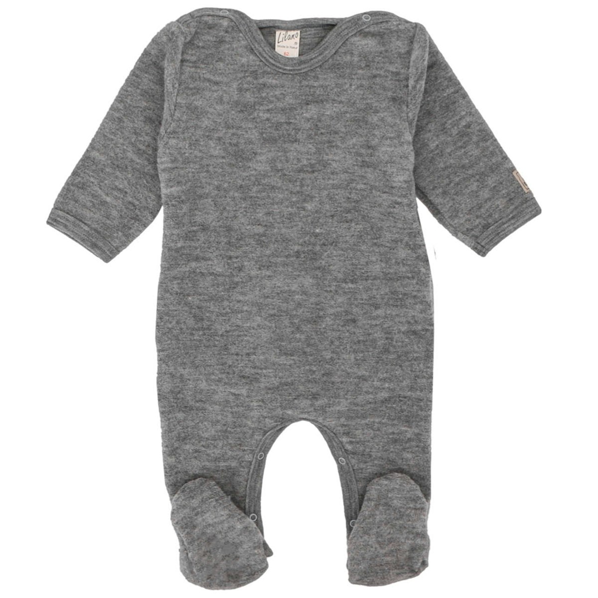 Babystrampler Wollplüsch mit Fuß grau 68