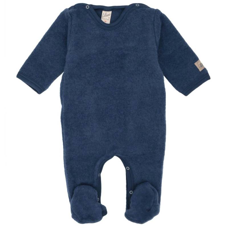 Babystrampler Wollplüsch mit Fuß marine 56