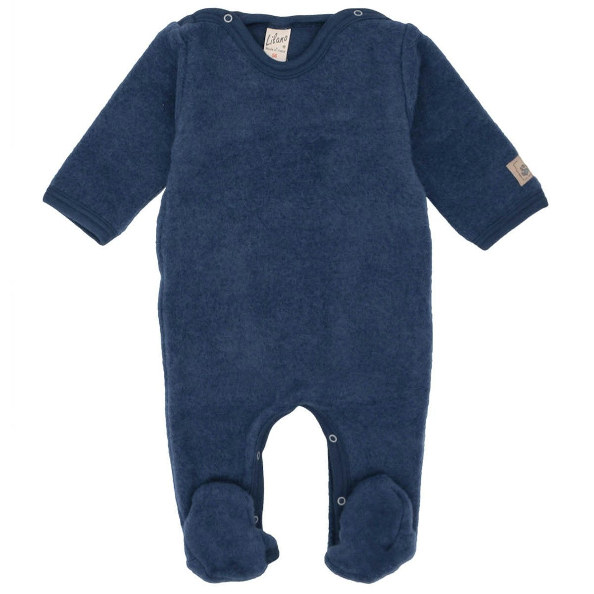Babystrampler Wollplüsch mit Fuß marine 74
