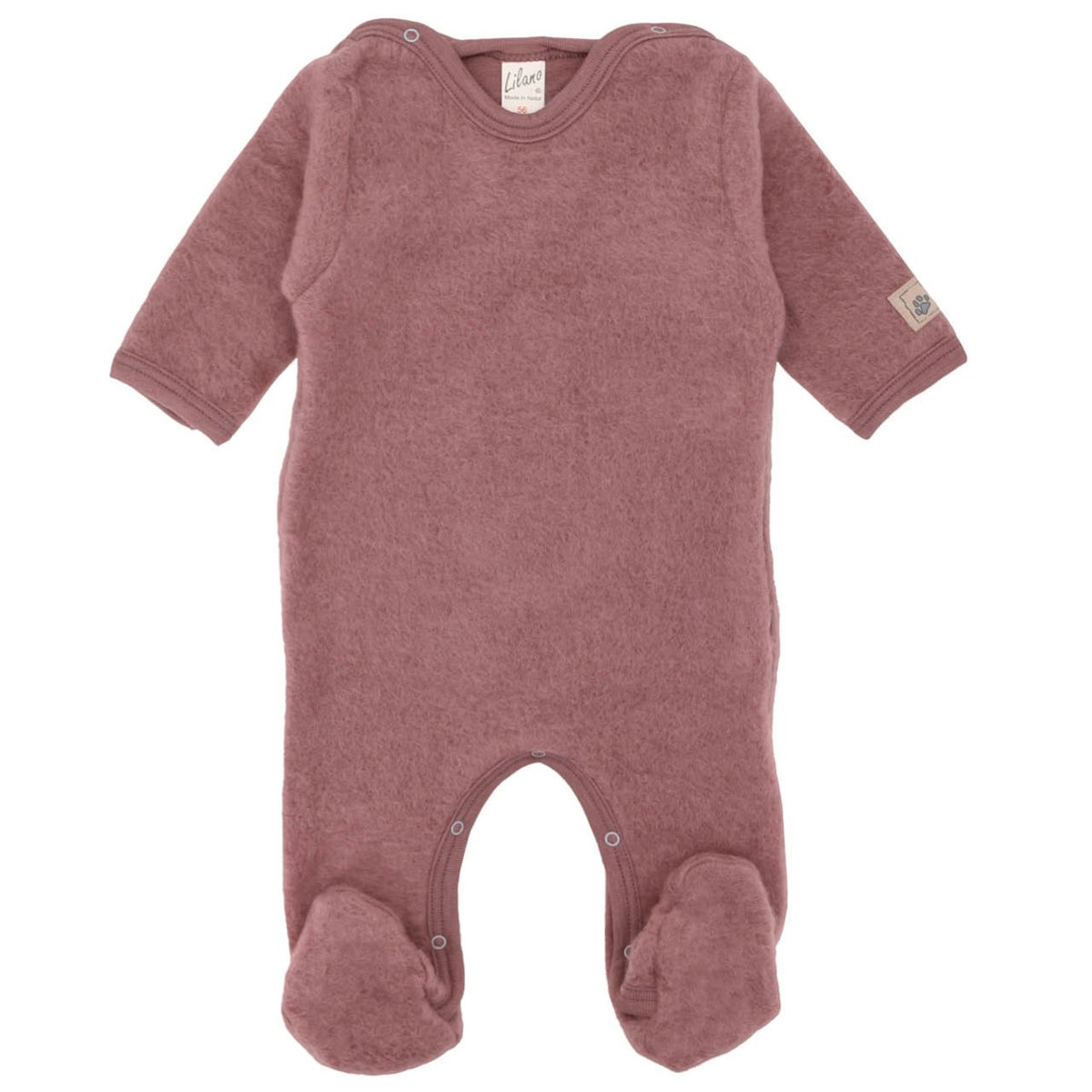 Babystrampler Wollplüsch mit Fuß  mauve 62