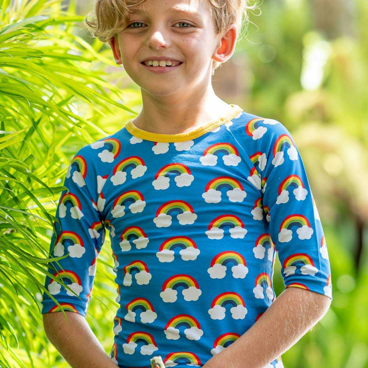 Badeshirt langarm Regenbogen blau 110/116