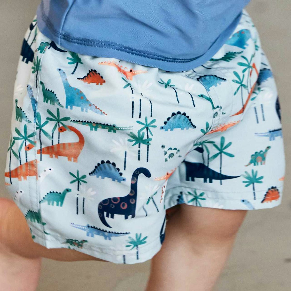 Badeshorts mit Schwimmwindel Dinos hellblau 74