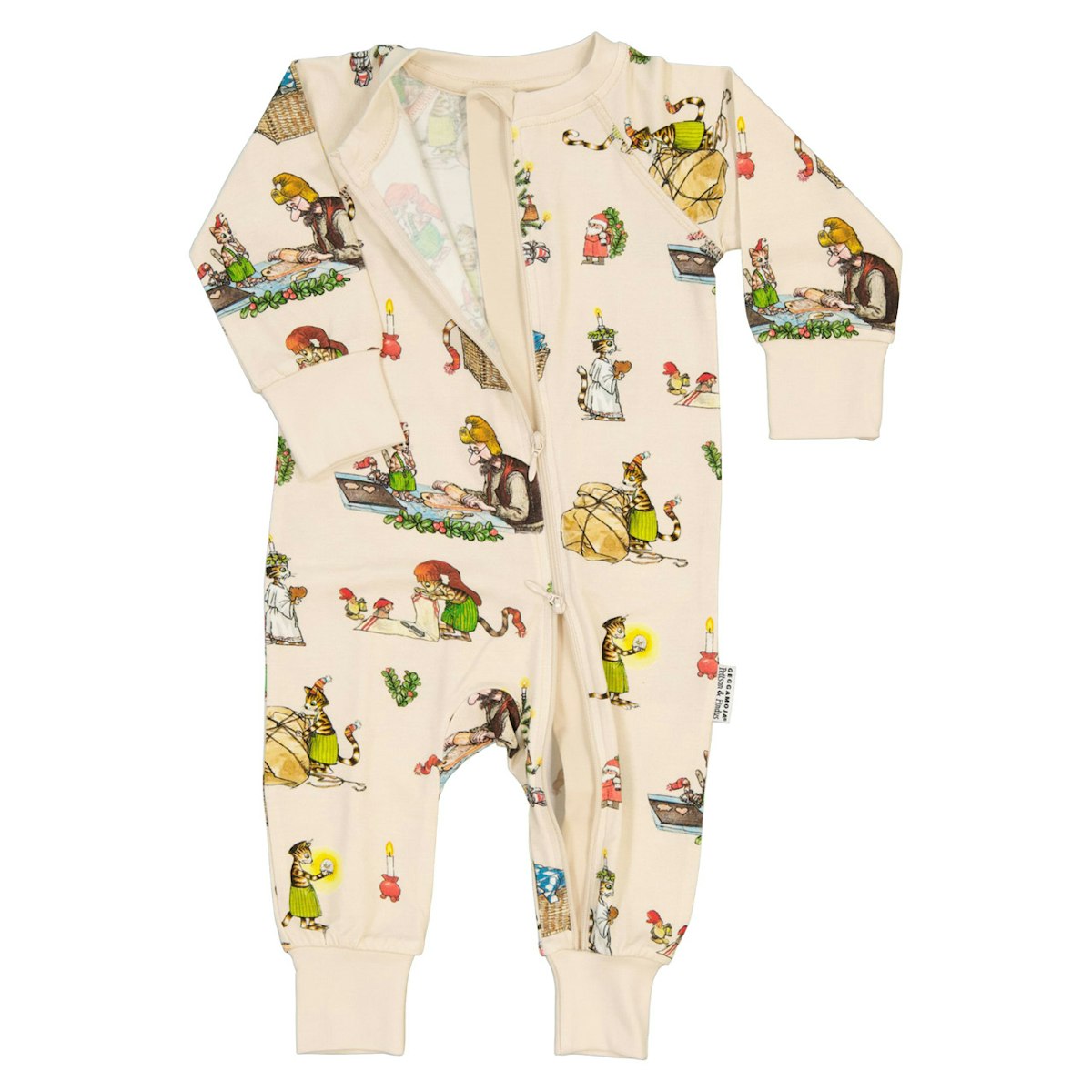 Bambus Schlafanzug Reißverschluss Pettersson & Findus beige 62/68