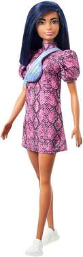 Barbie Fashionistas Puppe (blauhaarig) mit lila kleid, Anziehpuppe, Modepuppe