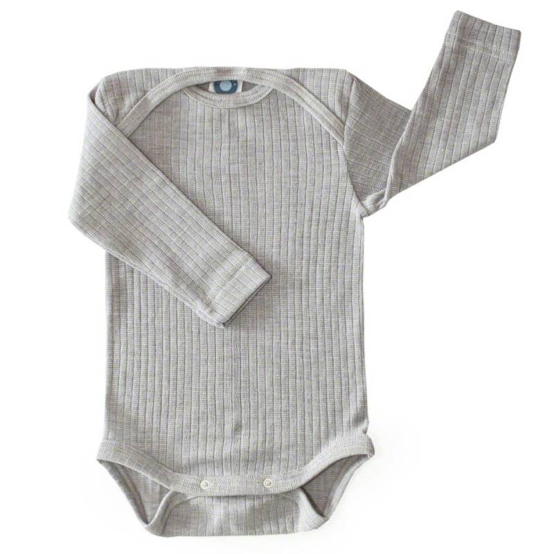 Baumwolle Wolle Seide Body langarm grau meliert 98/104