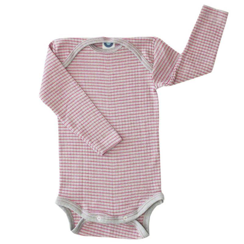Baumwolle Wolle Seide Body langarm grau pink meliert 98/104