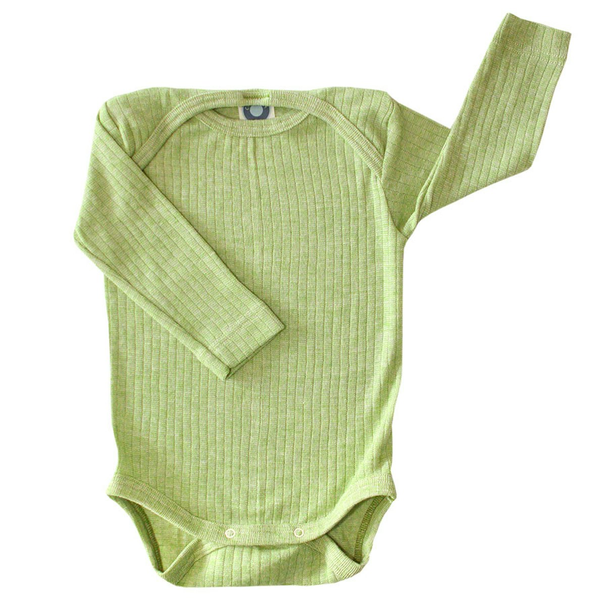 Baumwolle Wolle Seide Body langarm grün meliert 50/56