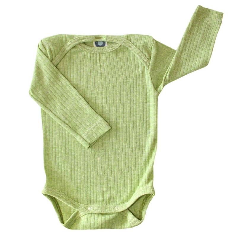 Baumwolle Wolle Seide Body langarm grün meliert 50/56