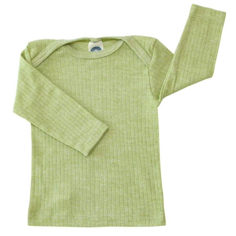 Baumwolle Wolle Seide Langarmshirt altgrün meliert 140