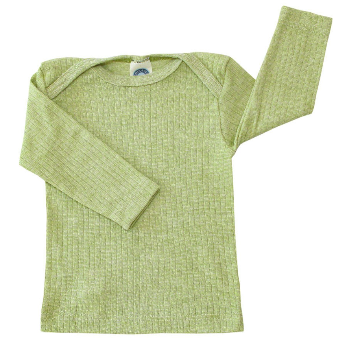 Baumwolle Wolle Seide Langarmshirt altgrün meliert 74/80