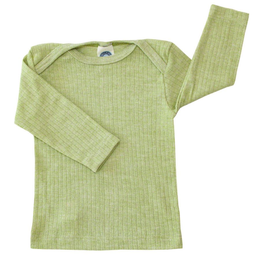 Baumwolle Wolle Seide Langarmshirt altgrün meliert 98/104