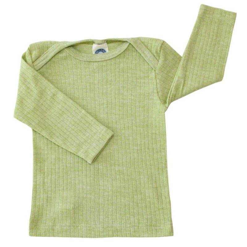 Baumwolle Wolle Seide Langarmshirt altgrün meliert 98/104 Baumwolle Wolle Seide Langarmshirt altgrün meliert 98/104
