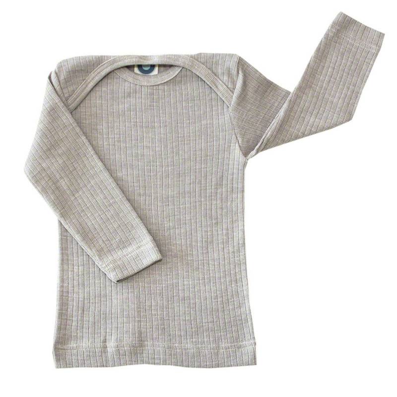 Baumwolle Wolle Seide Langarmshirt grau meliert 92