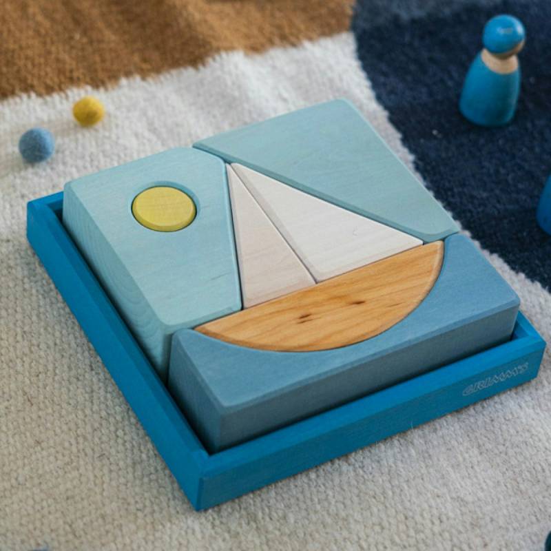 Bauspiel blau 7 Teile im Rahmen 18,6 x 18,6 cm Bauspiel blau 7 Teile im Rahmen 18,6 x 18,6 cm